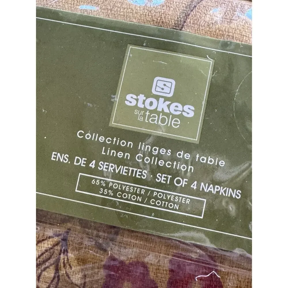 Stokes & Sur La Table Tablecloth & 4 Cloth Napkins Set Raspberry Floral 60 x 84